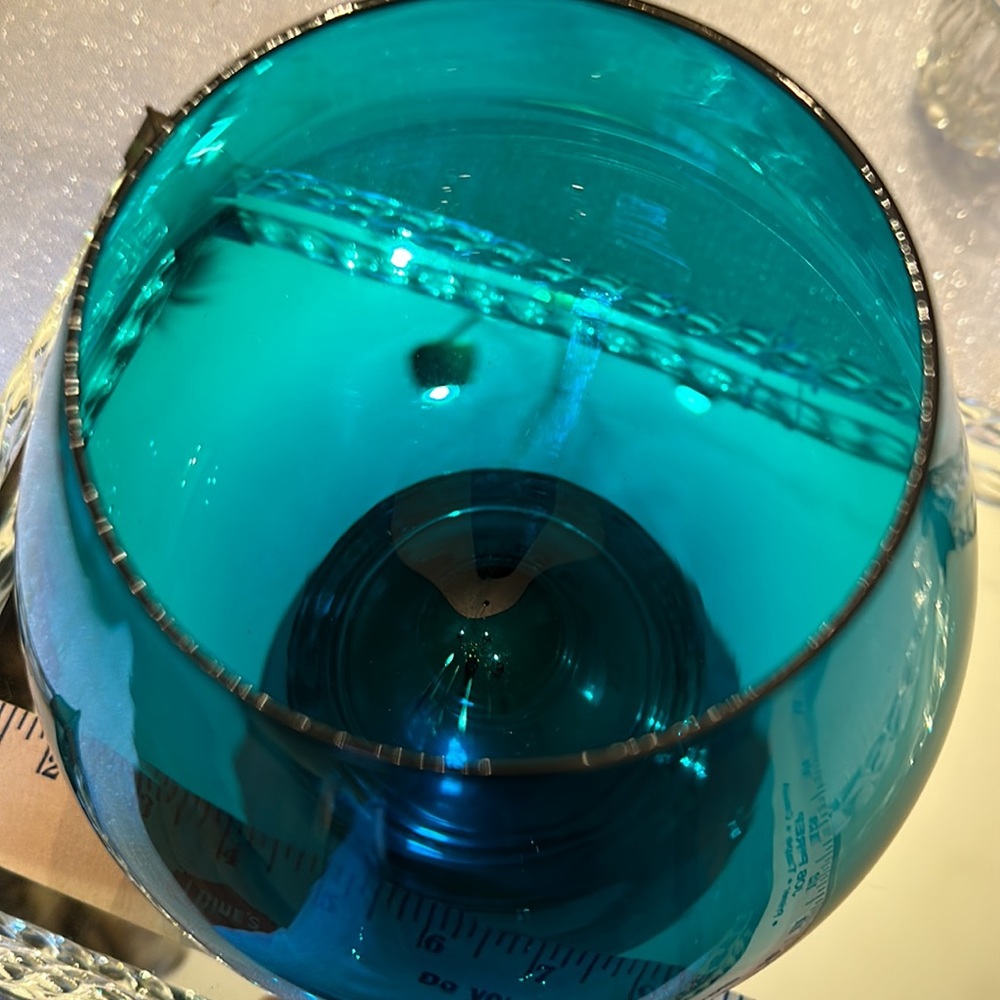 Vintage Decorative Big Blue/teal Glass w/ Alvin Sterling Base Oversized Snifter - Picture 12 of 12